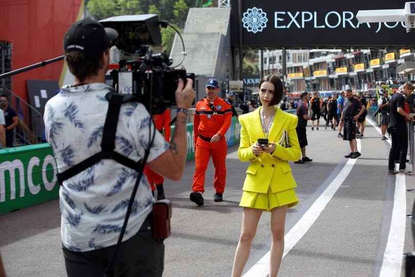 Emily Cooper filming scenes in Monaco for Emily in Paris on the French Riviera