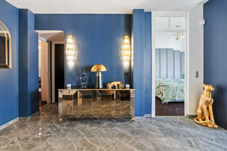 Luxury apartment renovation in French Riviera featuring contemporary interiors and premium finishes in art deco style